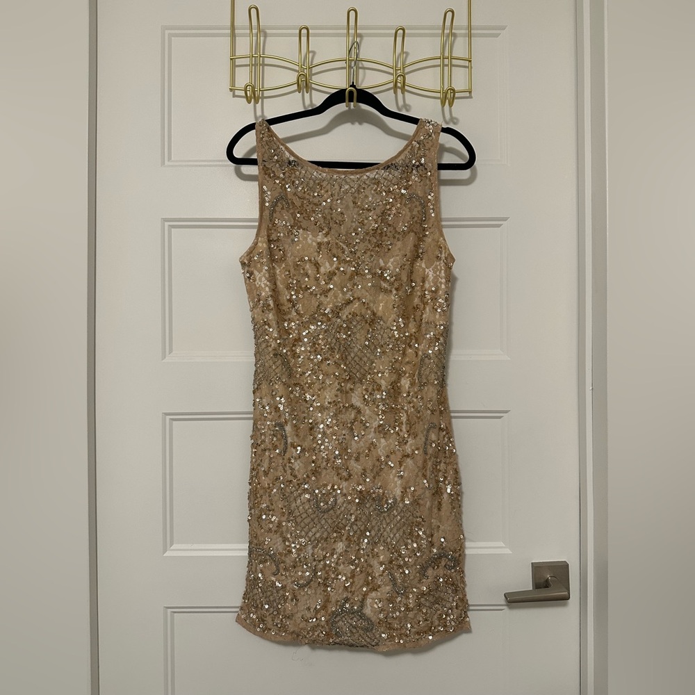 Gold Sequin Aidan Mattox Cocktail Dress
